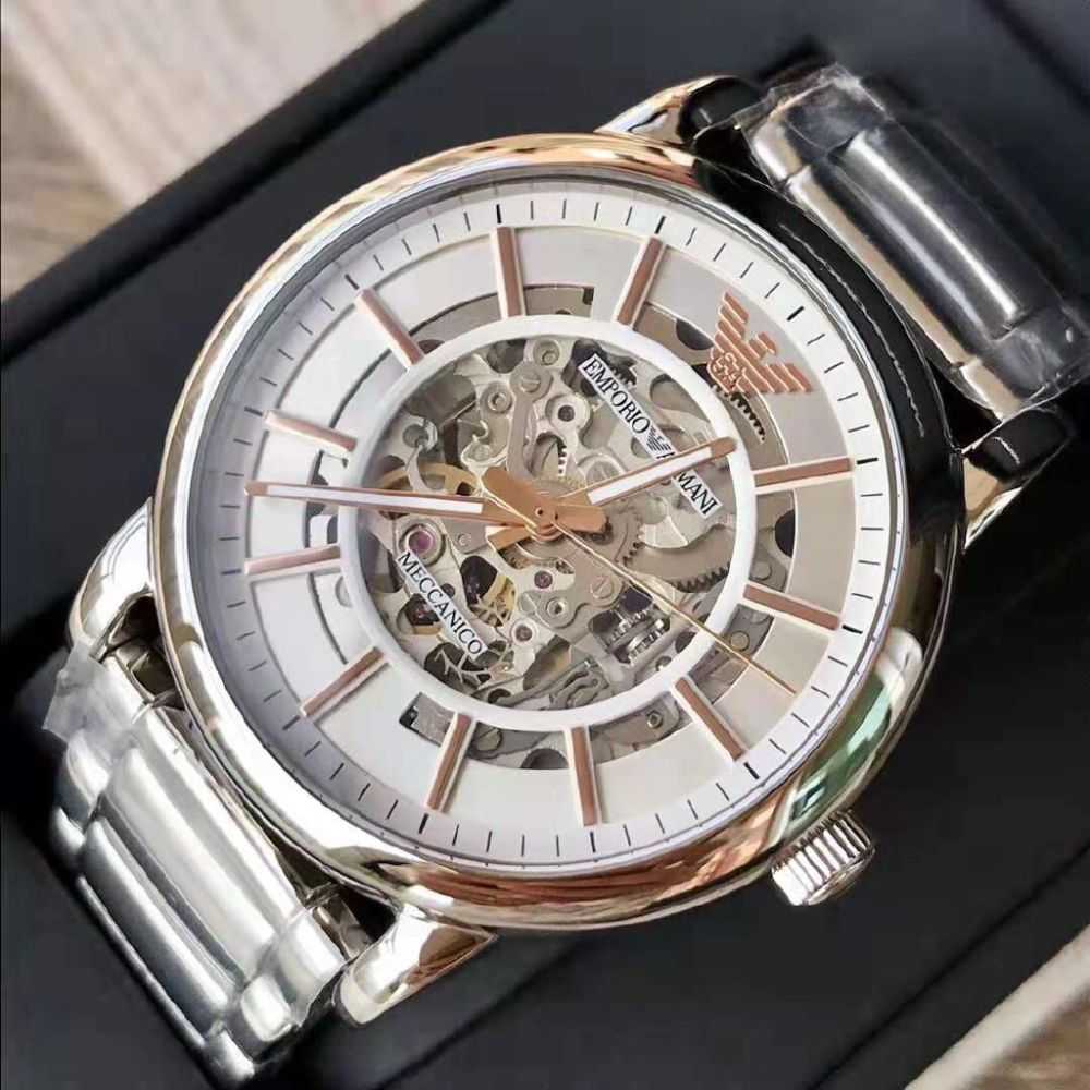 EMPORIO ARMANI LUIGI AUTOMATIC SILVER STAINLESS STEEL AR1980 MEN’S WATCH - H2 Hub Watches