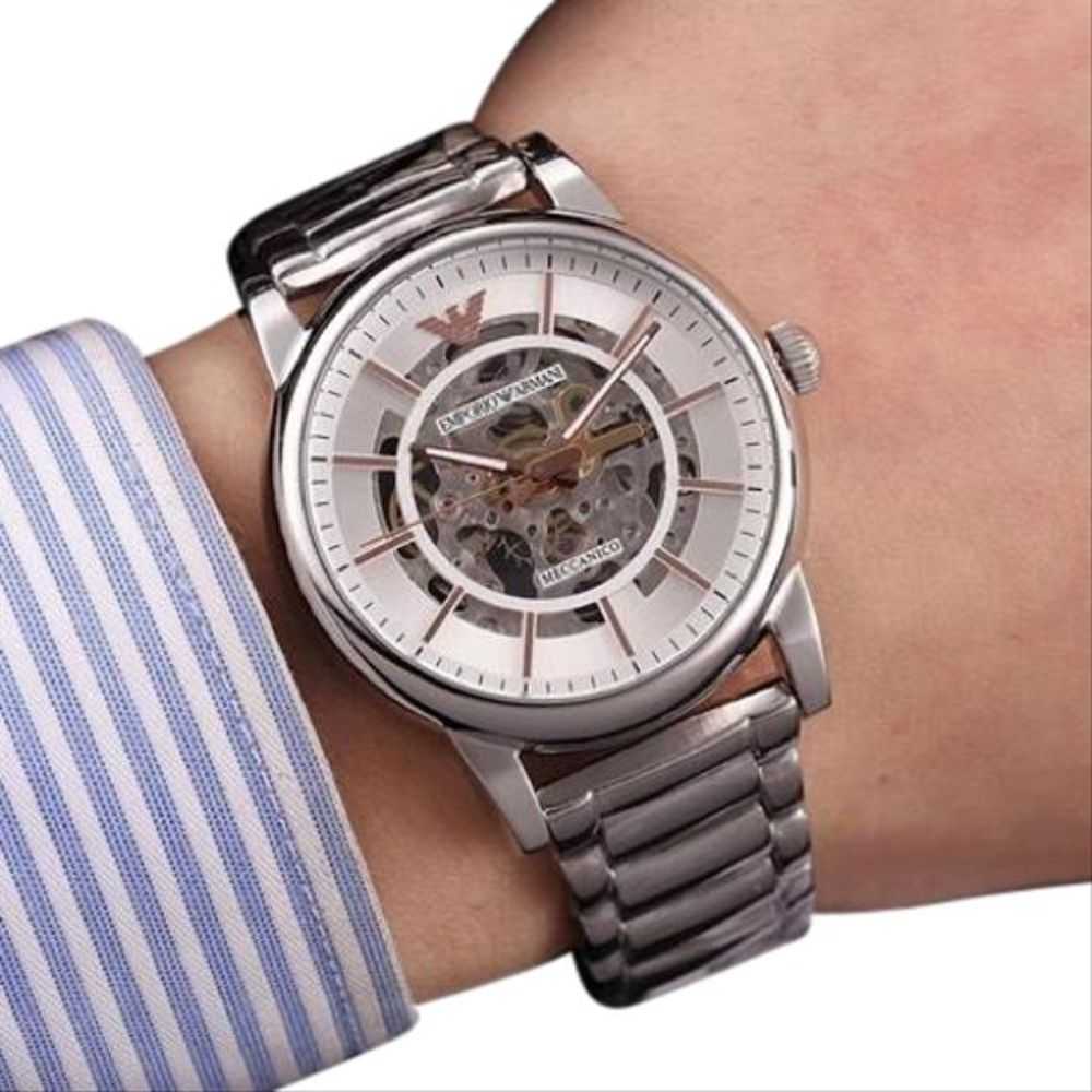 EMPORIO ARMANI LUIGI AUTOMATIC SILVER STAINLESS STEEL AR1980 MEN S
