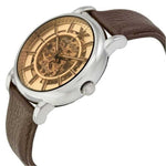 EMPORIO ARMANI LUIGI AUTOMATIC SILVER STAINLESS STEEL AR1982 BROWN LEATHER STRAP MEN’S WATCH - H2 Hub Watches
