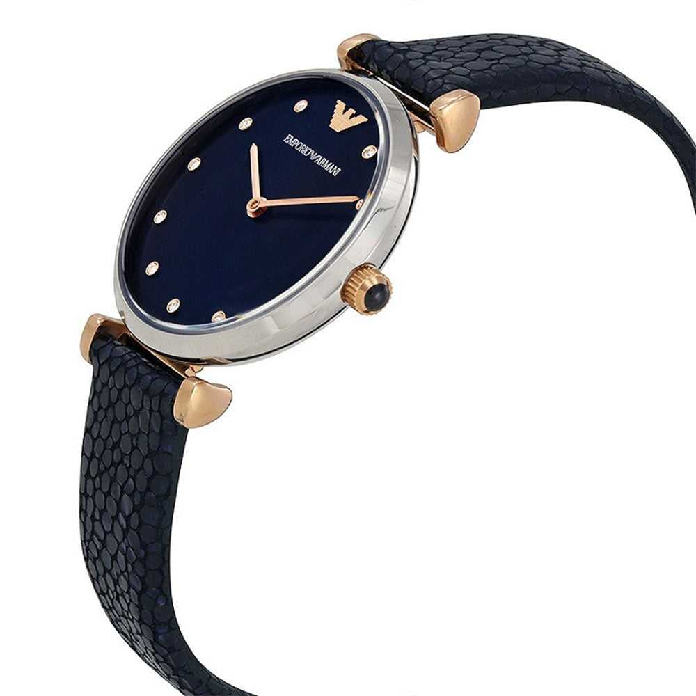 EMPORIO ARMANI RETRO AR1989 BLUE LEATHER STRAP WOMEN'S WATCH - H2 Hub Watches