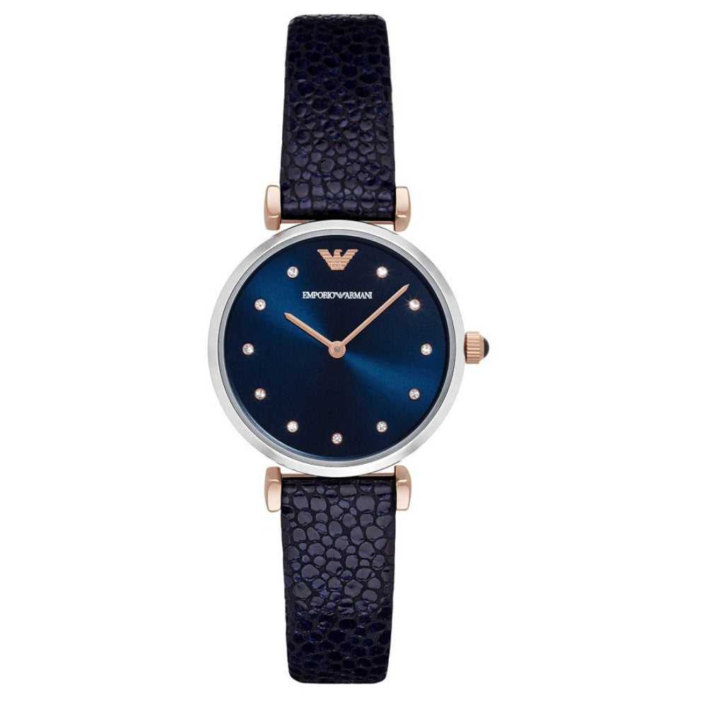 EMPORIO ARMANI RETRO AR1989 BLUE LEATHER STRAP WOMEN'S WATCH - H2 Hub Watches