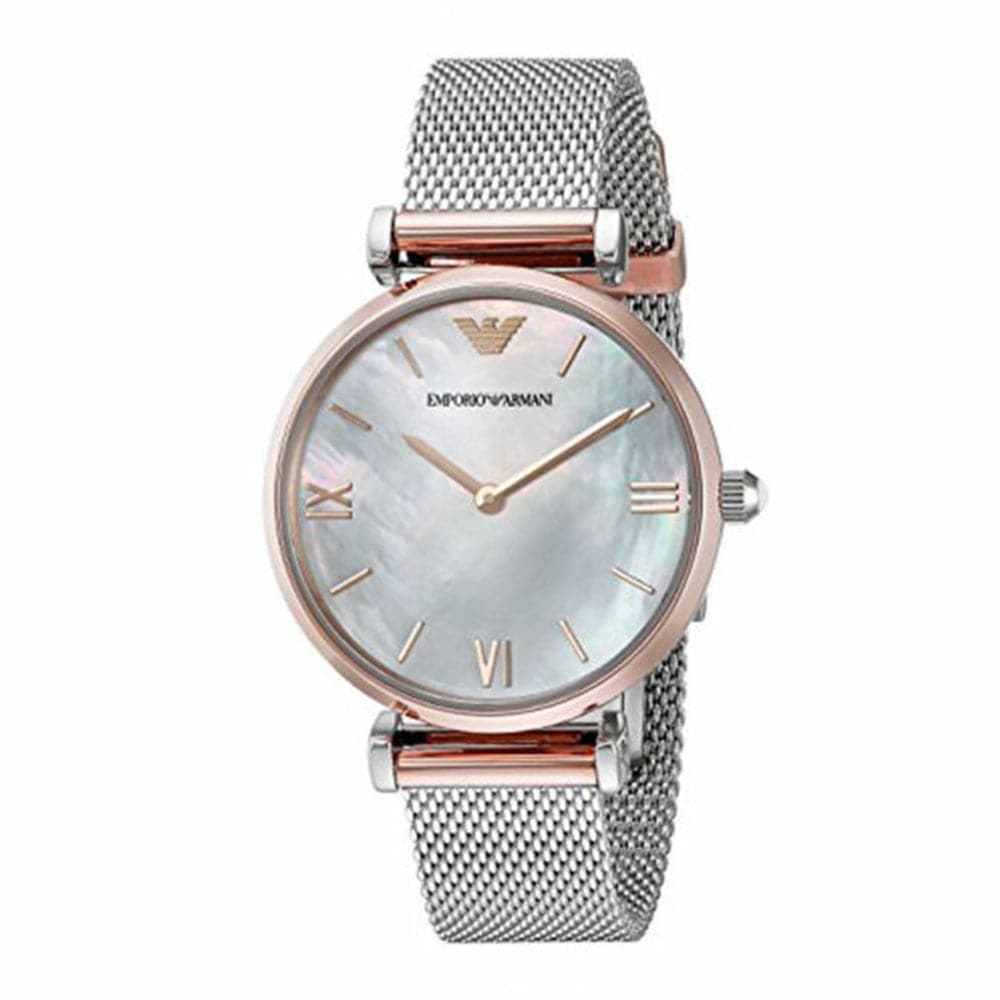 EMPORIO ARMANI MOTHER OF PEARL QUARTZ MESH STAINLESS STEEL AR2067 WOMEN'S WATCH - H2 Hub Watches