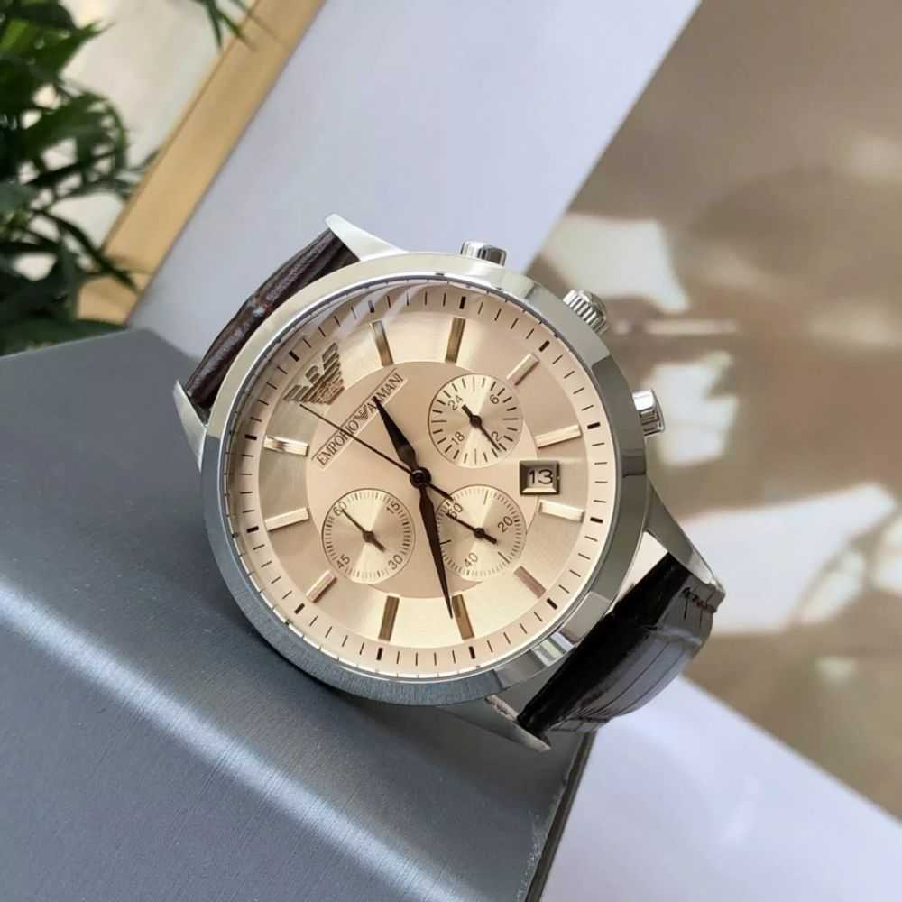 EMPORIO ARMANI AR2433 CHRONOGRAPH BROWN LEATHER STRAP MEN’S WATCH – H2 Hub