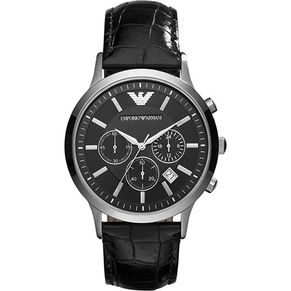 EMPORIO ARMANI CLASSIC AR2447 BLACK LEATHER STRAP MEN’S WATCH - H2 Hub Watches