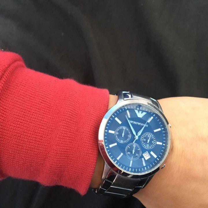 EMPORIO ARMANI CLASSIC CHRONOGRAPH SILVER STAINLESS STEEL AR2448 MEN’S WATCH - H2 Hub Watches