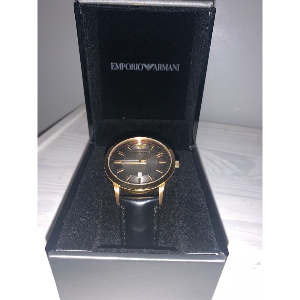 EMPORIO ARMANI CLASSIC BLACK LEATHER STRAP STAINLESS STEEL AR2468 MEN'S WATCH - H2 Hub Watches