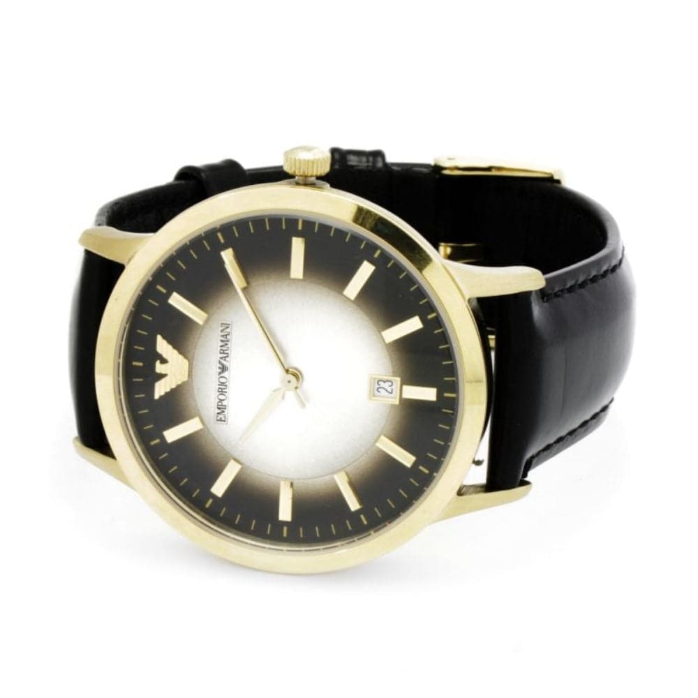 EMPORIO ARMANI CLASSIC BLACK LEATHER STRAP STAINLESS STEEL AR2468 MEN'S WATCH - H2 Hub Watches