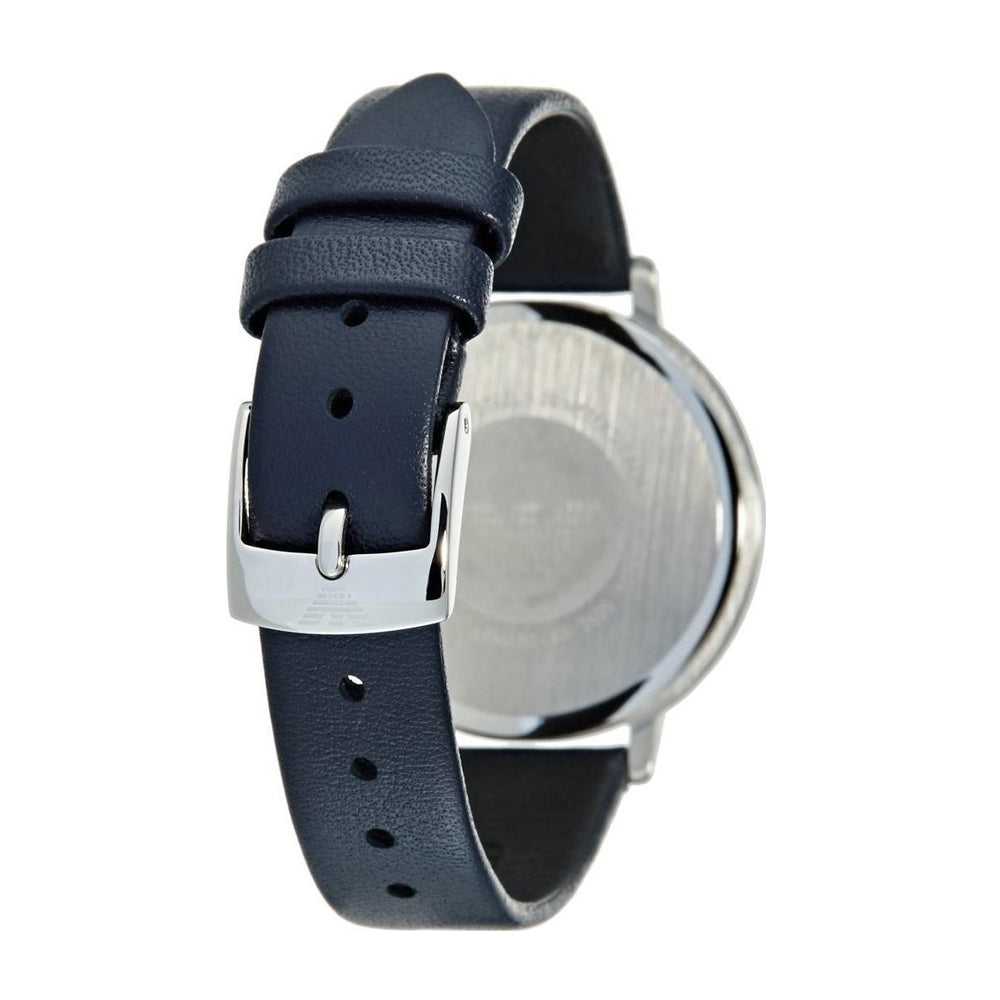 EMPORIO ARMANI ANALOG QUARTZ SILVER STAINLESS STEEL AR2509 BLUE LEATHER STRAP WOMEN'S WATCH - H2 Hub Watches