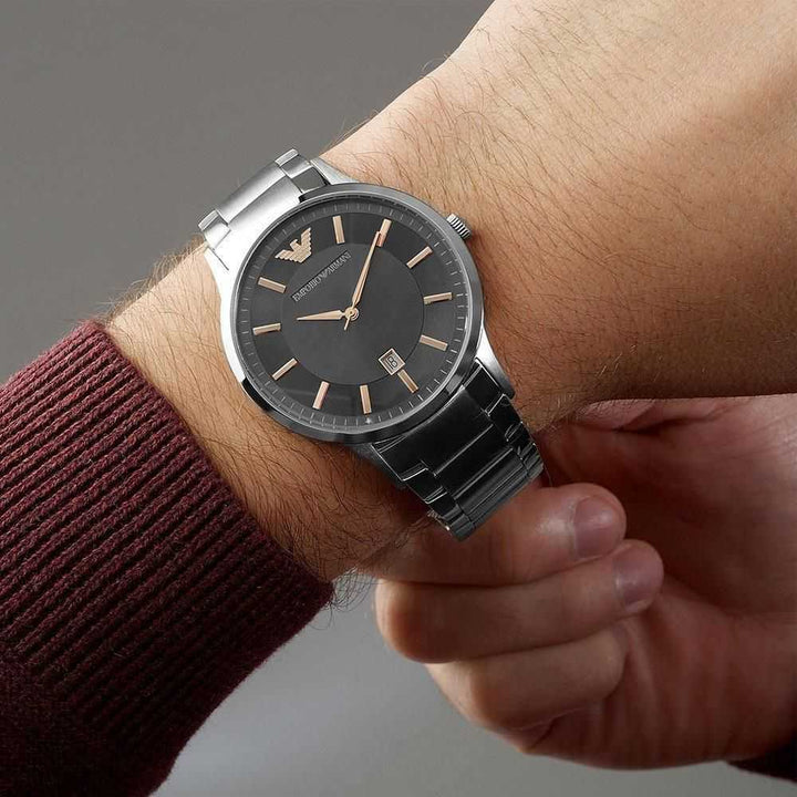EMPORIO ARMANI ANALOG QUARTZ SILVER STAINLESS STEEL AR2514 MEN'S WATCH - H2 Hub Watches