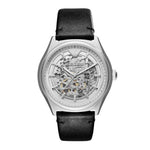 EMPORIO ARMANI ZETA MECCANICO SILVER STAINLESS STEEL AR60003 BLACK LEATHER MEN'S WATCH - H2 Hub Watches
