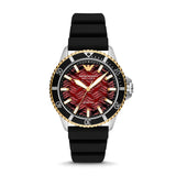 Emporio Armani Red Dial Black Silicone Strap Men Watch AR60070