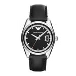 EMPORIO ARMANI SPORTIVO CHRONOGRAPH SILVER STAINLESS STEEL AR6014 BLACK LEATHER STRAP MEN'S WATCH - H2 Hub Watches