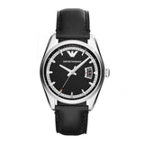 EMPORIO ARMANI SPORTIVO CHRONOGRAPH SILVER STAINLESS STEEL AR6014 BLACK LEATHER STRAP MEN'S WATCH - H2 Hub Watches