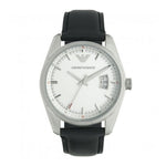 EMPORIO ARMANI SPORTIVO ANALOG QUARTZ SILVER STAINLESS STEEL AR6015 BLACK LEATHER STRAP MEN'S WATCH - H2 Hub Watches