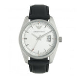 EMPORIO ARMANI SPORTIVO ANALOG QUARTZ SILVER STAINLESS STEEL AR6015 BLACK LEATHER STRAP MEN'S WATCH - H2 Hub Watches