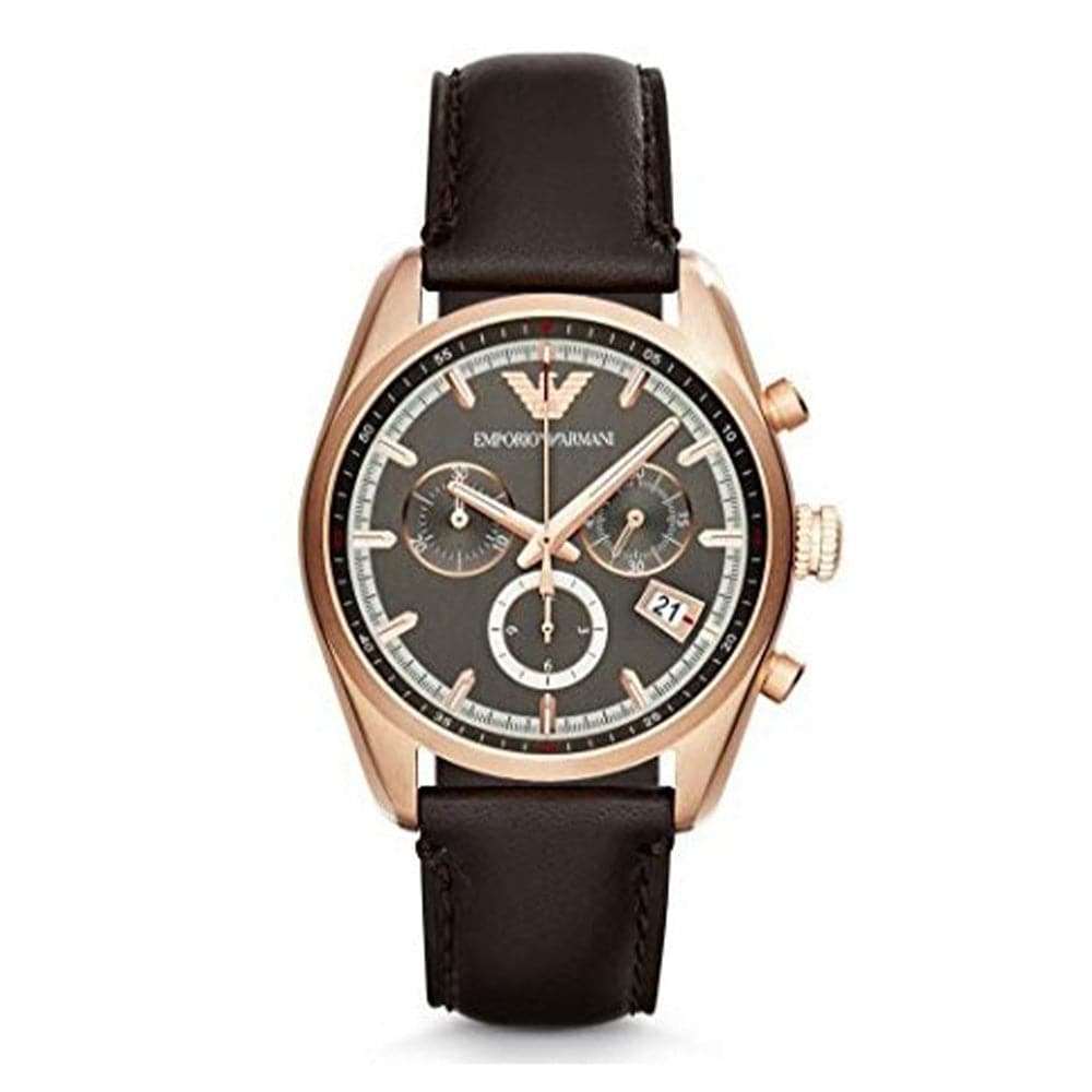 EMPORIO ARMANI SPORTIVO CHRONOGRAPH BROWN LEATHER STAINLESS STEEL AR6043 MEN'S WATCH - H2 Hub Watches