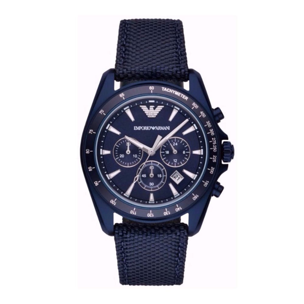 EMPORIO ARMANI CHRONOGRAPH SUNRAY NYLON LEATHER STRAP AR6132 MEN'S WATCH - H2 Hub Watches