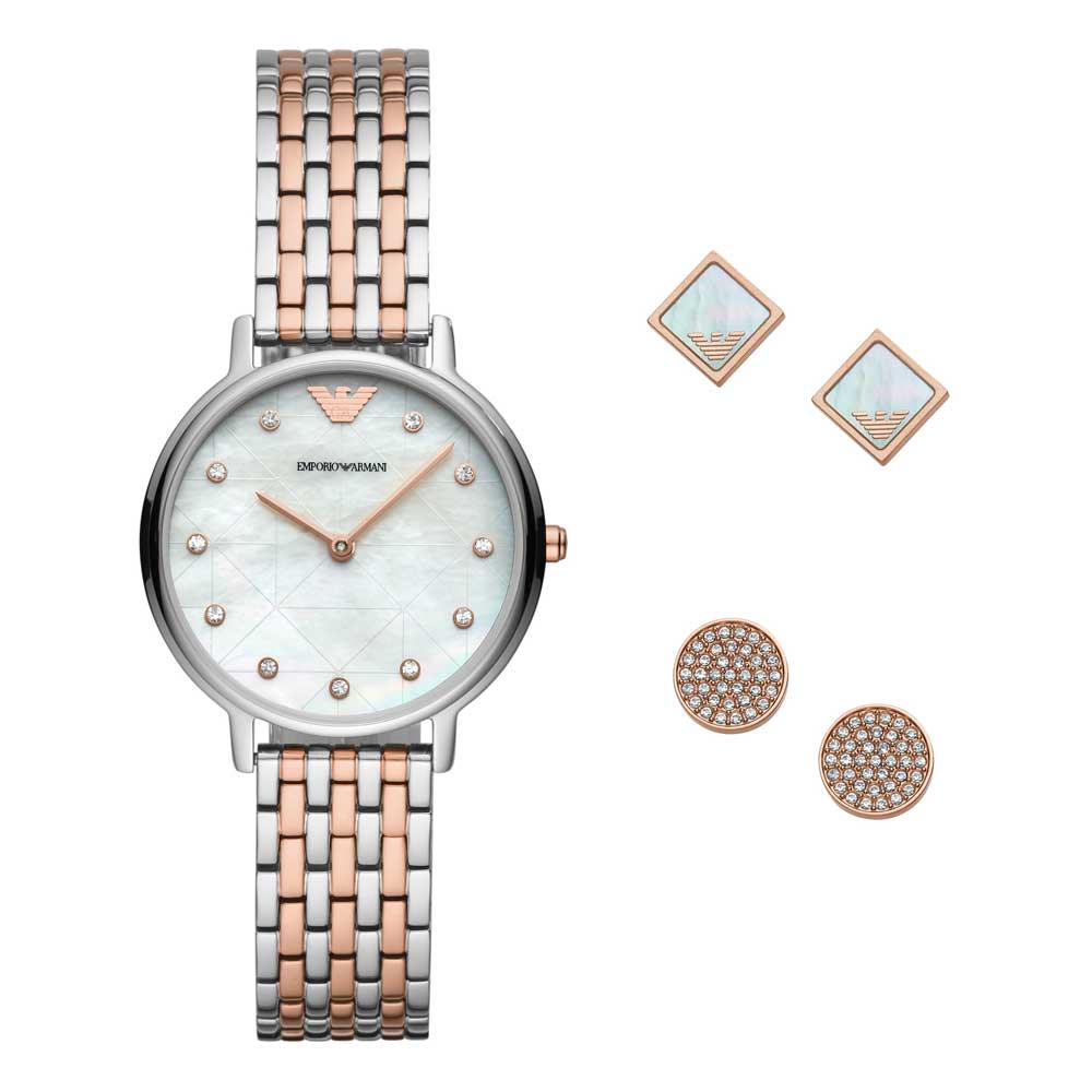 EMPORIO ARMANI TWO TONE STAINLESS STEEL AR80019 WOMEN'S GIFT SET - H2 Hub Watches