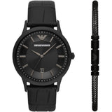 Emporio Armani Black Dial With Black Leather Strap Men Watch AR80057