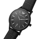 Emporio Armani Black Dial With Black Leather Strap Men Watch AR80057