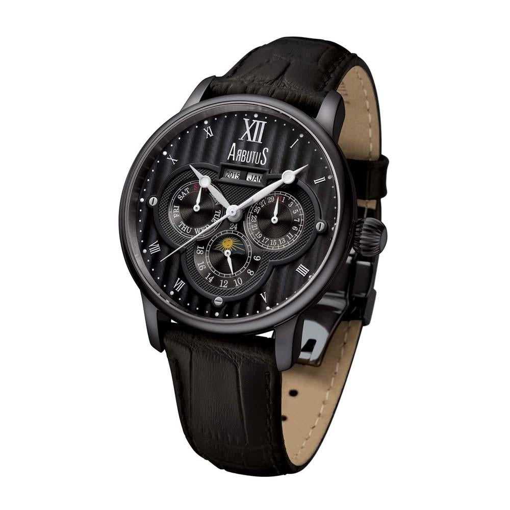 ARBUTUS AUTOMATIC AR905BBB BLACK LEATHER STRAP MEN'S WATCH - H2 Hub Watches