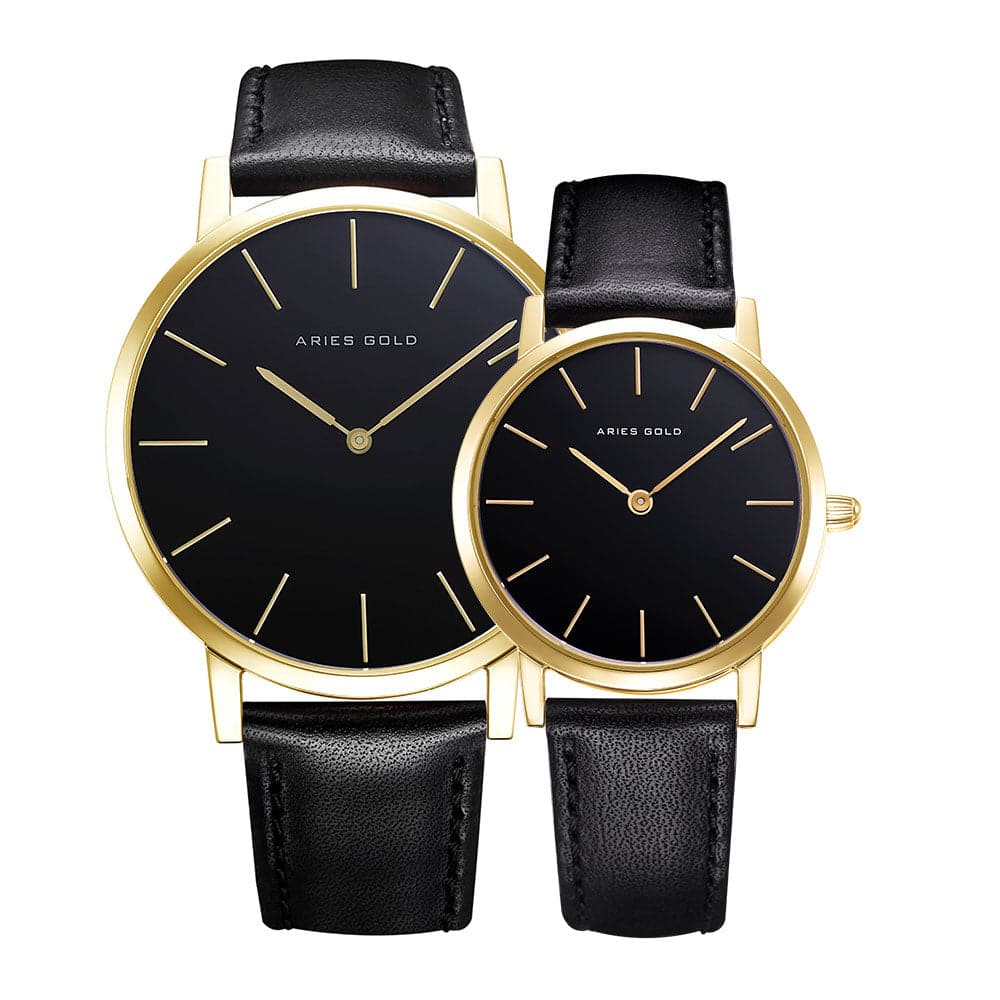 ARIES GOLD URBAN SANTOS G 1022 & L 1023 G-BK COUPLE'S WATCHES - H2 Hub Watches