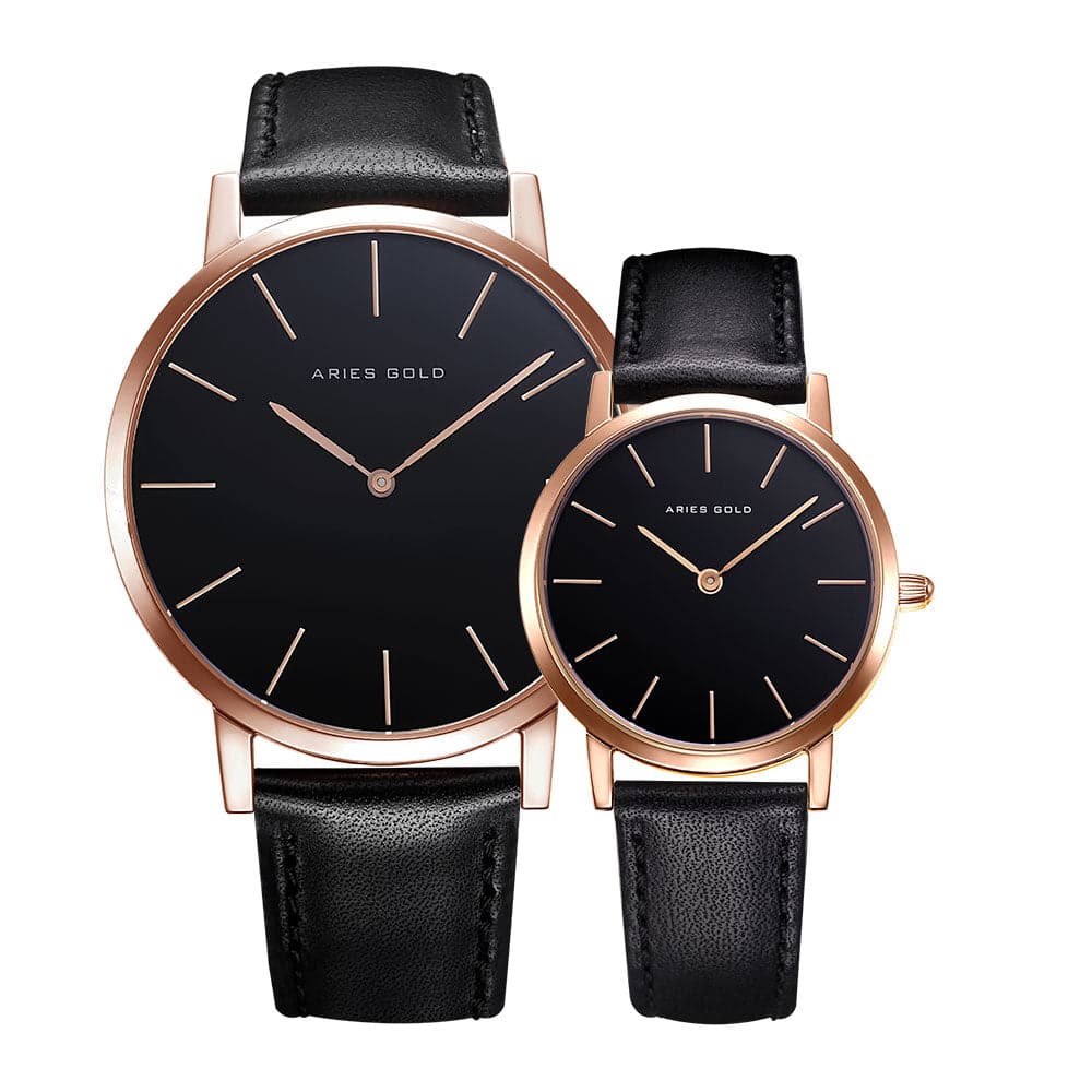 ARIES GOLD URBAN SANTOS G 1022 & L 1023 RG-BK COUPLE'S WATCHES - H2 Hub Watches