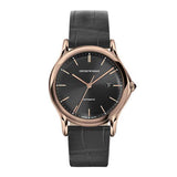 EMPORIO ARMANI CLASSIC ANALOG QUARTZ ROSE GOLD STAINLESS STEEL ARS3003 BLACK LEATHER STRAP MEN'S WATCH - H2 Hub Watches