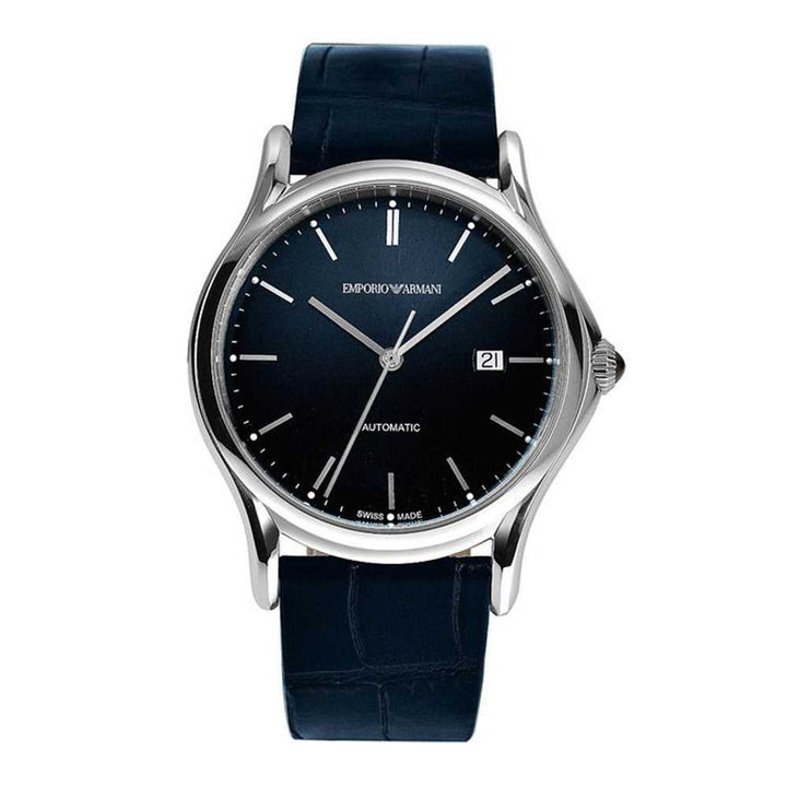 EMPORIO ARMANI CLASSIC ANALOG QUARTZ SILVER STAINLESS STEEL ARS3011 BLUE LEATHER STRAP MEN'S WATCH - H2 Hub Watches