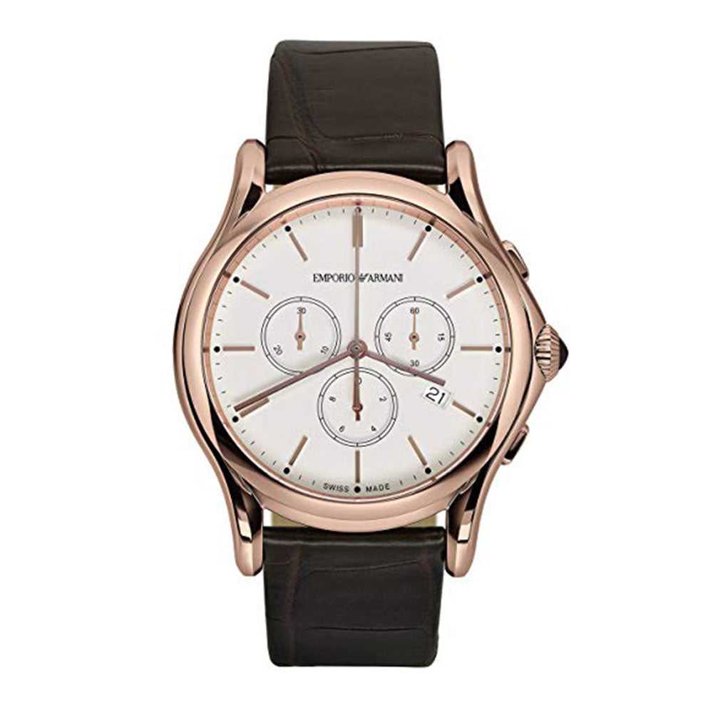 EMPORIO ARMANI CHRONOGRAPH ROSE GOLD STAINLESS STEEL ARS4014 BROWN LEATHER STRAP MEN'S WATCH - H2 Hub Watches