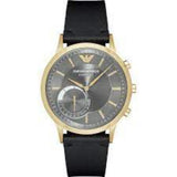 EMPORIO ARMANI CONNECTED AUTOMATIC GOLD STAINLESS STEEL ART3006 BLACK LEATHER STRAP HYBRID SMARTWATCH