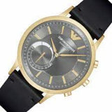 EMPORIO ARMANI CONNECTED AUTOMATIC GOLD STAINLESS STEEL ART3006 BLACK LEATHER STRAP HYBRID SMARTWATCH