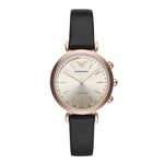 EMPORIO ARMANI ANALOG QUARTZ GUNMETAL STAINLESS STEEL ART3027 BLACK LEATHER STRAP HYBRID SMARTWATCH - H2 Hub Watches