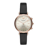 EMPORIO ARMANI ANALOG QUARTZ GUNMETAL STAINLESS STEEL ART3027 BLACK LEATHER STRAP HYBRID SMARTWATCH - H2 Hub Watches