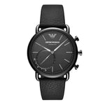 EMPORIO ARMANI ANALOG QUARTZ BLACK STAINLESS STEEL ART3030 BROWN LEATHER STRAP HYBRID SMARTWATCH - H2 Hub Watches