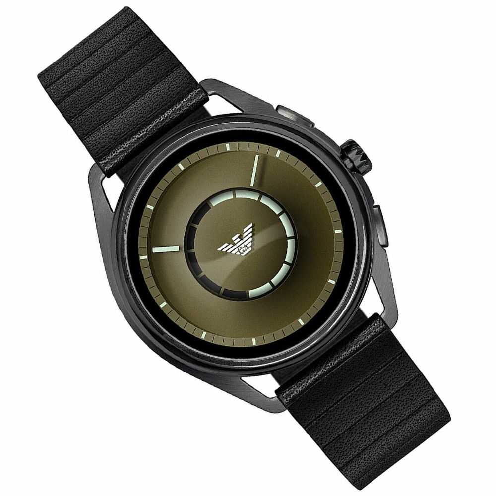 EMPORIO ARMANI ANALOG QUARTZ GUNMETAL STAINLESS STEEL ART5009 BLACK LEATHER STRAP SMARTWATCH - H2 Hub Watches