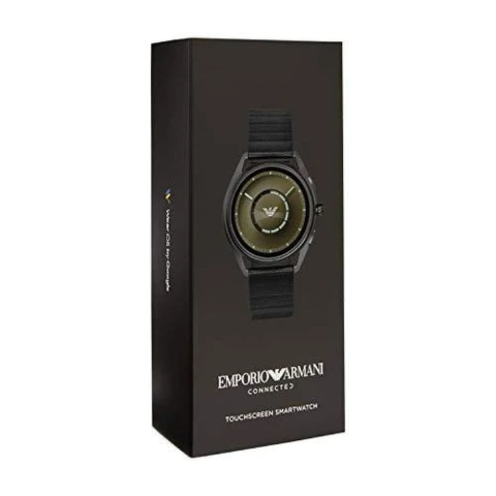EMPORIO ARMANI ANALOG QUARTZ GUNMETAL STAINLESS STEEL ART5009 BLACK LEATHER STRAP SMARTWATCH - H2 Hub Watches