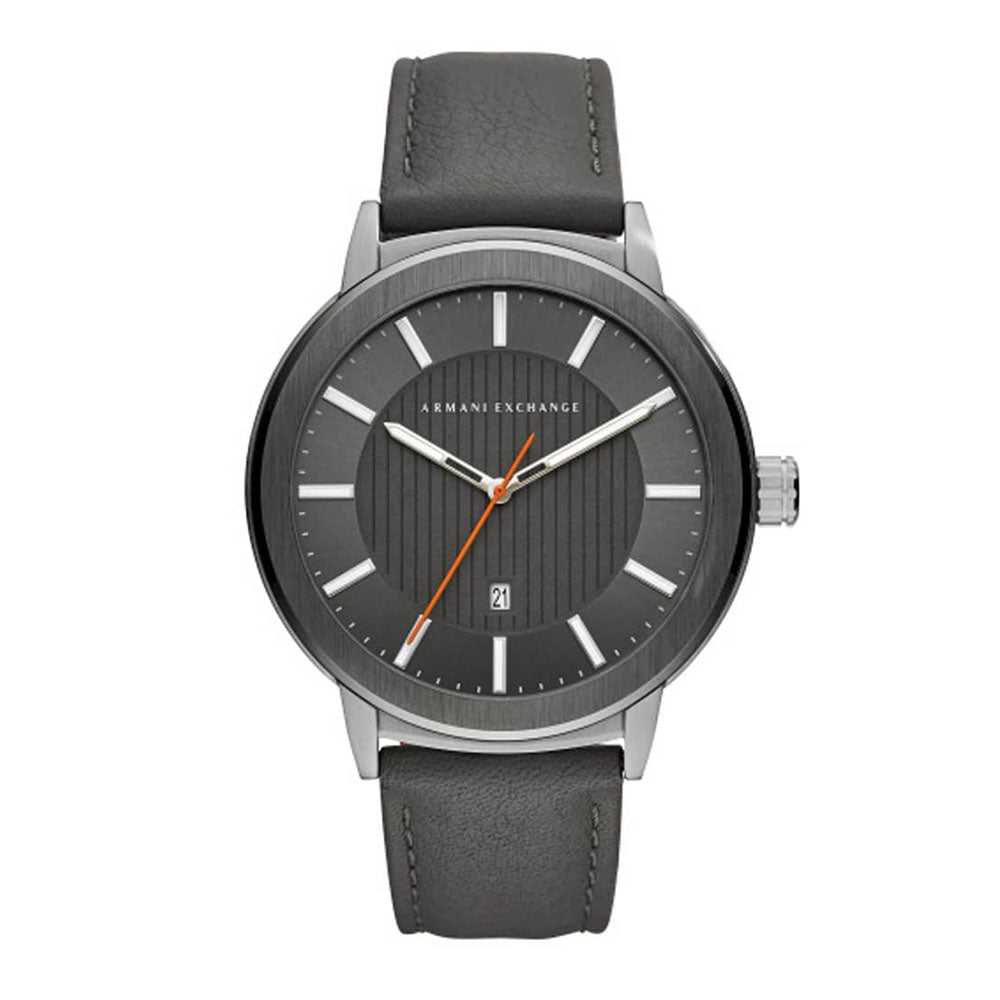 ARMANI EXCHANGE ANALOG QUARTZ SILVER STAINLESS STEEL AX1462 GREY LEATHER STRAP MEN'S WATCH - H2 Hub Watches