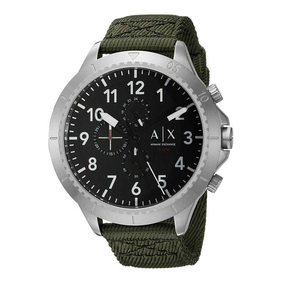 ARMANI EXCHANGE CHRONOGRAPH SILVER STAINLESS STEEL AX1759 GREEN NYLON STRAP MEN'S WATCH - H2 Hub Watches