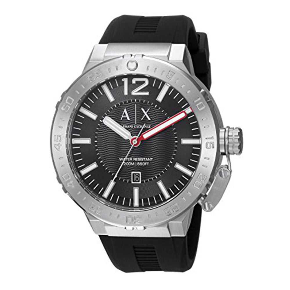 ARMANI EXCHANGE ANALOG QUARTZ SILVER STAINLESS STEEL AX1810 BLACK RUBBER STRAP MEN'S WATCH - H2 Hub Watches
