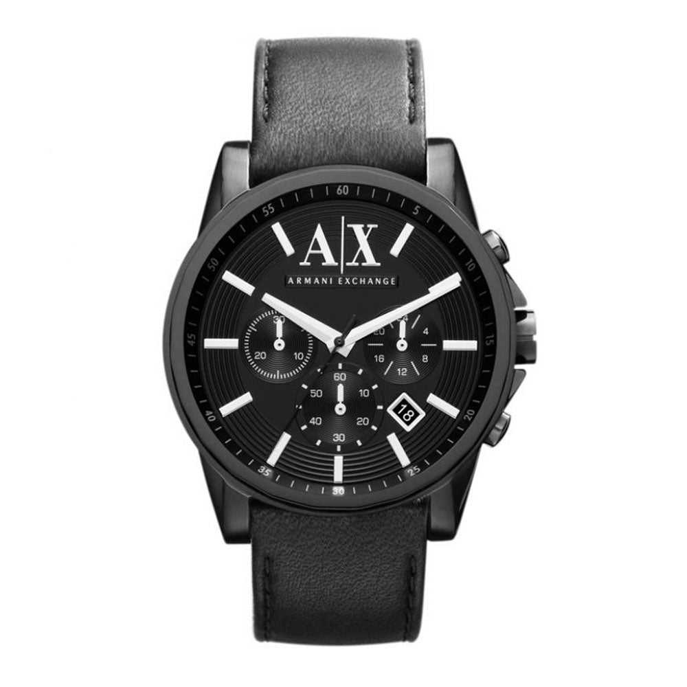 ARMANI EXCHANGE CHRONOGRAPH BLACK STAINLESS STEEL AX2098 LEATHER STRAP MEN'S WATCH - H2 Hub Watches