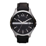 ARMANI EXCHANGE ANALOG QUARTZ SILVER STAINLESS STEEL AX2101 BLACK LEATHER STRAP MEN'S WATCH - H2 Hub Watches