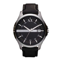 ARMANI EXCHANGE ANALOG QUARTZ SILVER STAINLESS STEEL AX2101 BLACK LEATHER STRAP MEN'S WATCH - H2 Hub Watches