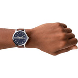 ARMANI EXCHANGE ANALOG QUARTZ SILVER STAINLESS STEEL AX2133 BROWN LEATHER STRAP MEN'S WATCH