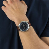 ARMANI EXCHANGE ANALOG QUARTZ SILVER STAINLESS STEEL AX2133 BROWN LEATHER STRAP MEN'S WATCH