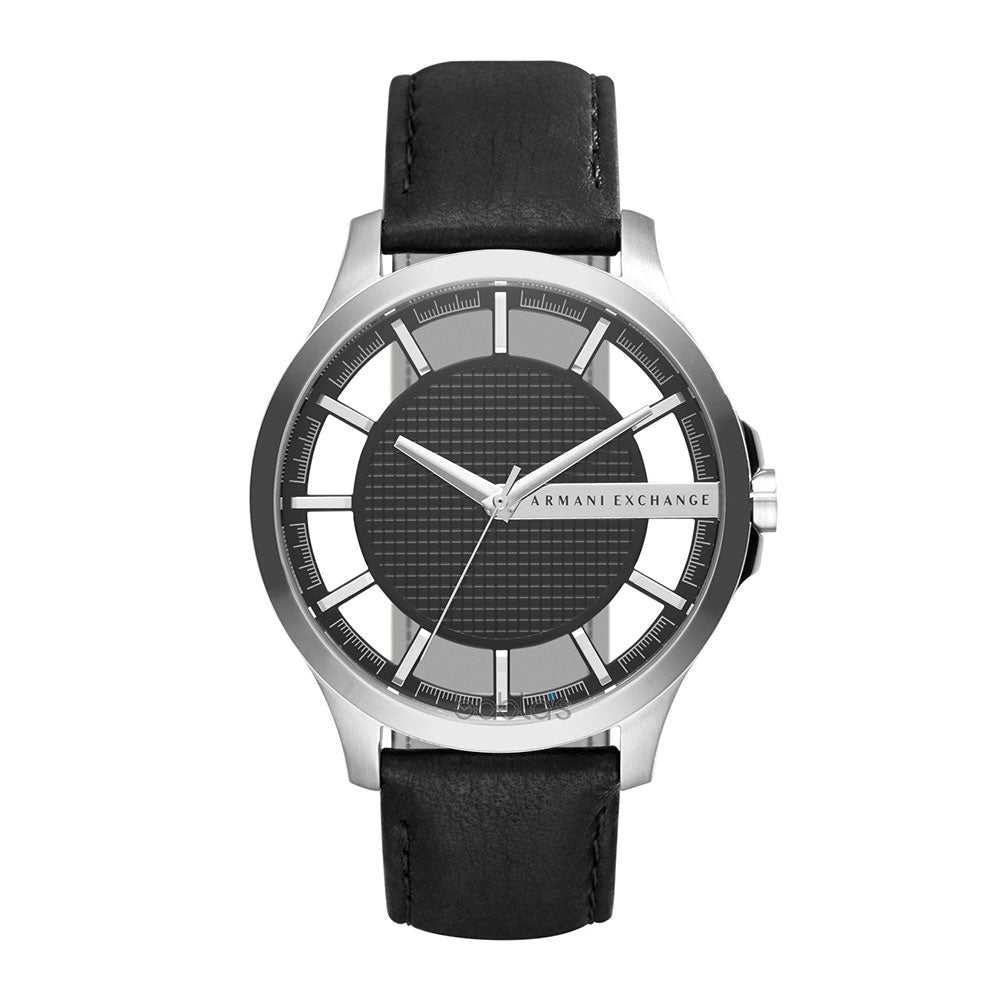 ARMANI EXCHANGE ANALOG QUARTZ SILVER STAINLESS STEEL AX2186 BLACK LEATHER STRAP MEN'S WATCH - H2 Hub Watches