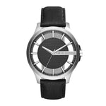 ARMANI EXCHANGE ANALOG QUARTZ SILVER STAINLESS STEEL AX2186 BLACK LEATHER STRAP MEN'S WATCH - H2 Hub Watches