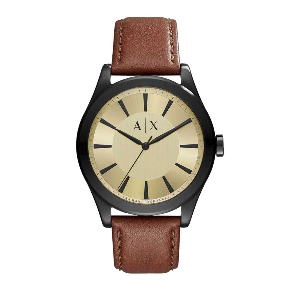 ARMANI EXCHANGE ANALOG QUARTZ BLACK STAINLESS STEEL AX2329 BROWN LEATHER STRAP MEN'S WATCH - H2 Hub Watches