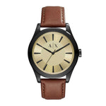 ARMANI EXCHANGE ANALOG QUARTZ BLACK STAINLESS STEEL AX2329 BROWN LEATHER STRAP MEN'S WATCH - H2 Hub Watches