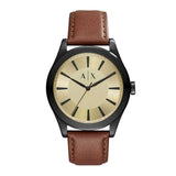 ARMANI EXCHANGE ANALOG QUARTZ BLACK STAINLESS STEEL AX2329 BROWN LEATHER STRAP MEN'S WATCH - H2 Hub Watches